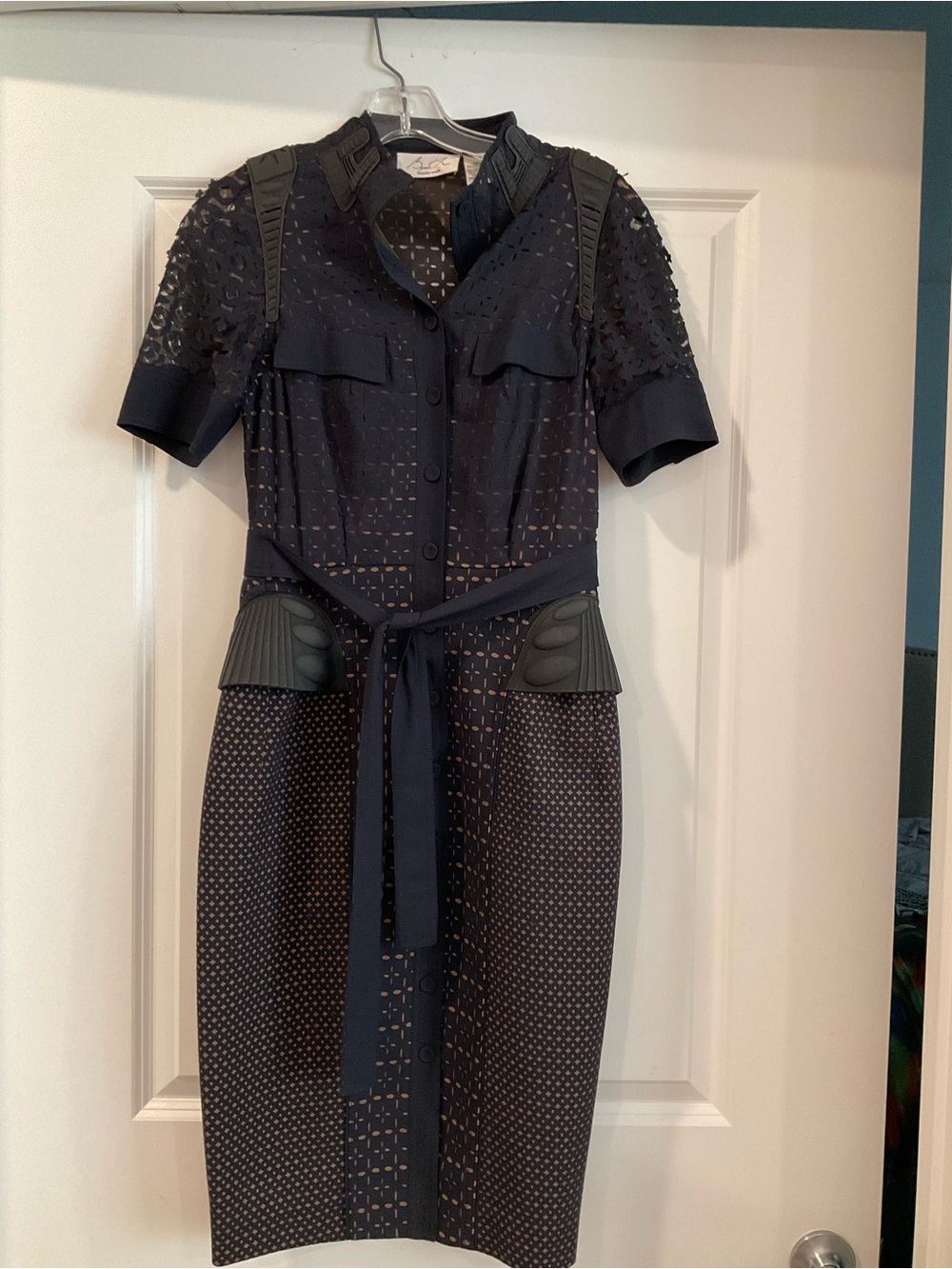 Byron Lars Navy Textured navy blue Dress with Belt